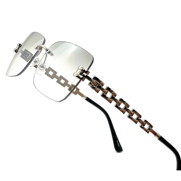 Rimless Chain Sunglasses Men Fashion Silver‎ Frame Hip Hop Clear Tinted Lens New - Picture 1 of 5